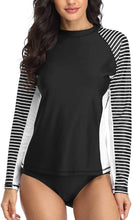 
                        
                          將圖片載入圖庫檢視器 CharmLeaks Women's Long Sleeve Rashguard UPF 50 Sun Protection Swimsuit Top Striped Swim Shirts
                        
                      
