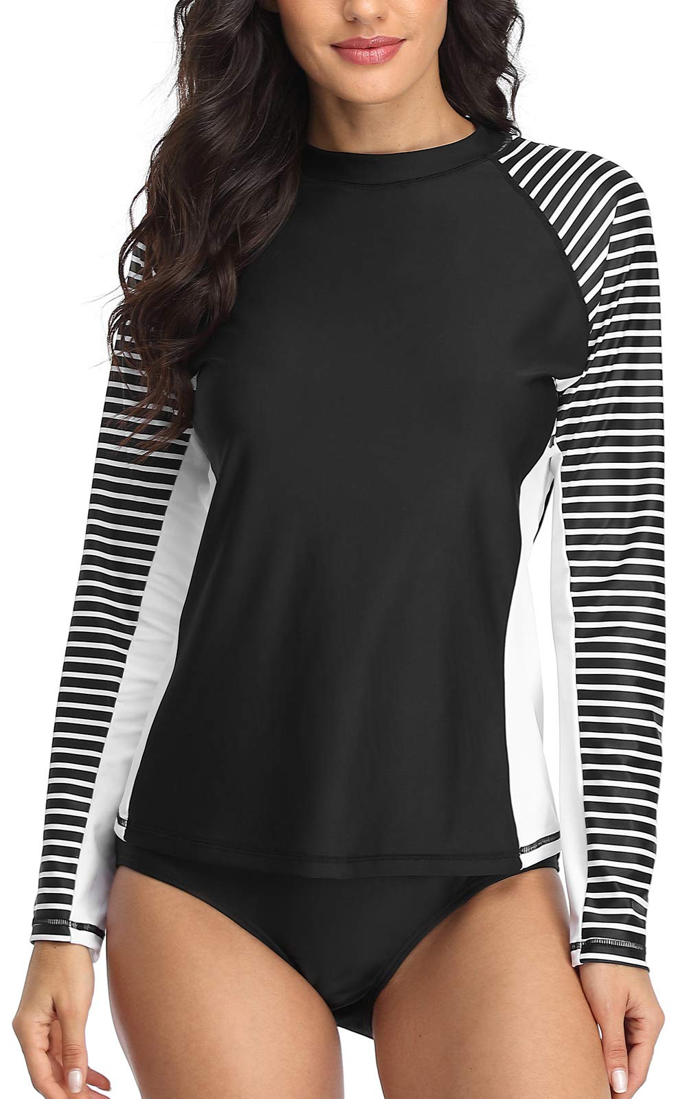 CharmLeaks Women's Long Sleeve Rashguard UPF 50 Sun Protection Swimsuit Top Striped Swim Shirts