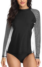 
                        
                          將圖片載入圖庫檢視器 CharmLeaks Women's Long Sleeve Rashguard UPF 50 Sun Protection Swimsuit Top Striped Swim Shirts
                        
                      