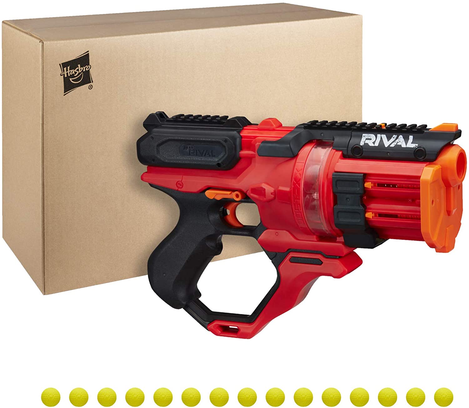 NERF Rival Roundhouse XX-1500 Red Blaster -- Clear Rotating Chamber Loads Rounds into Barrel -- 5 Integrated Magazines, 15 Rival Rounds