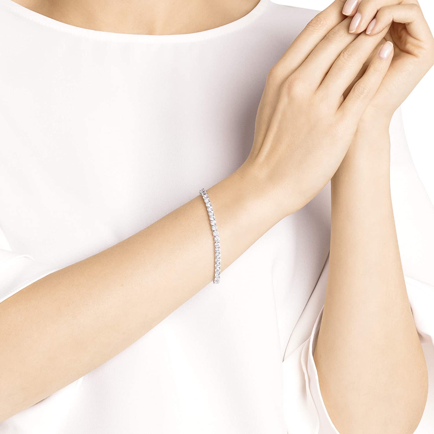 SWAROVSKI Women's Tennis Deluxe Jewelry Collection, Clear Crystals - JOY2ESpree