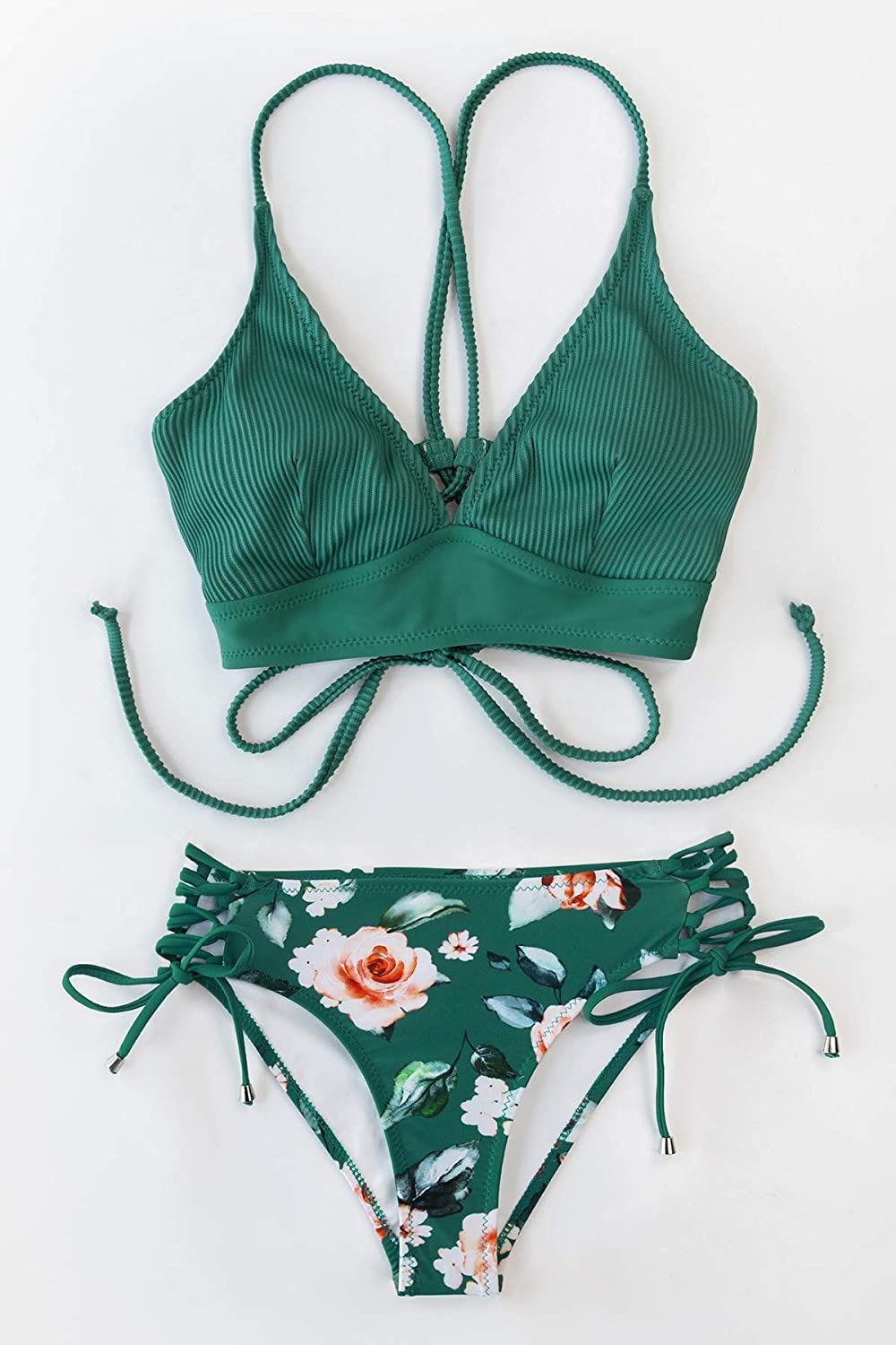 CUPSHE Women's Lace Up Bikini Swimsuit Adjustable Shoulder Straps Sets