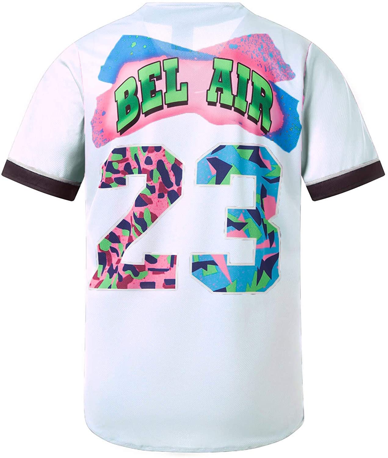 MOLPE 90s Hip Hop Clothing for Men and Women, Unisex Bel Air 23 Baseball Jersey, Mens Printed Urban Shirts for Party