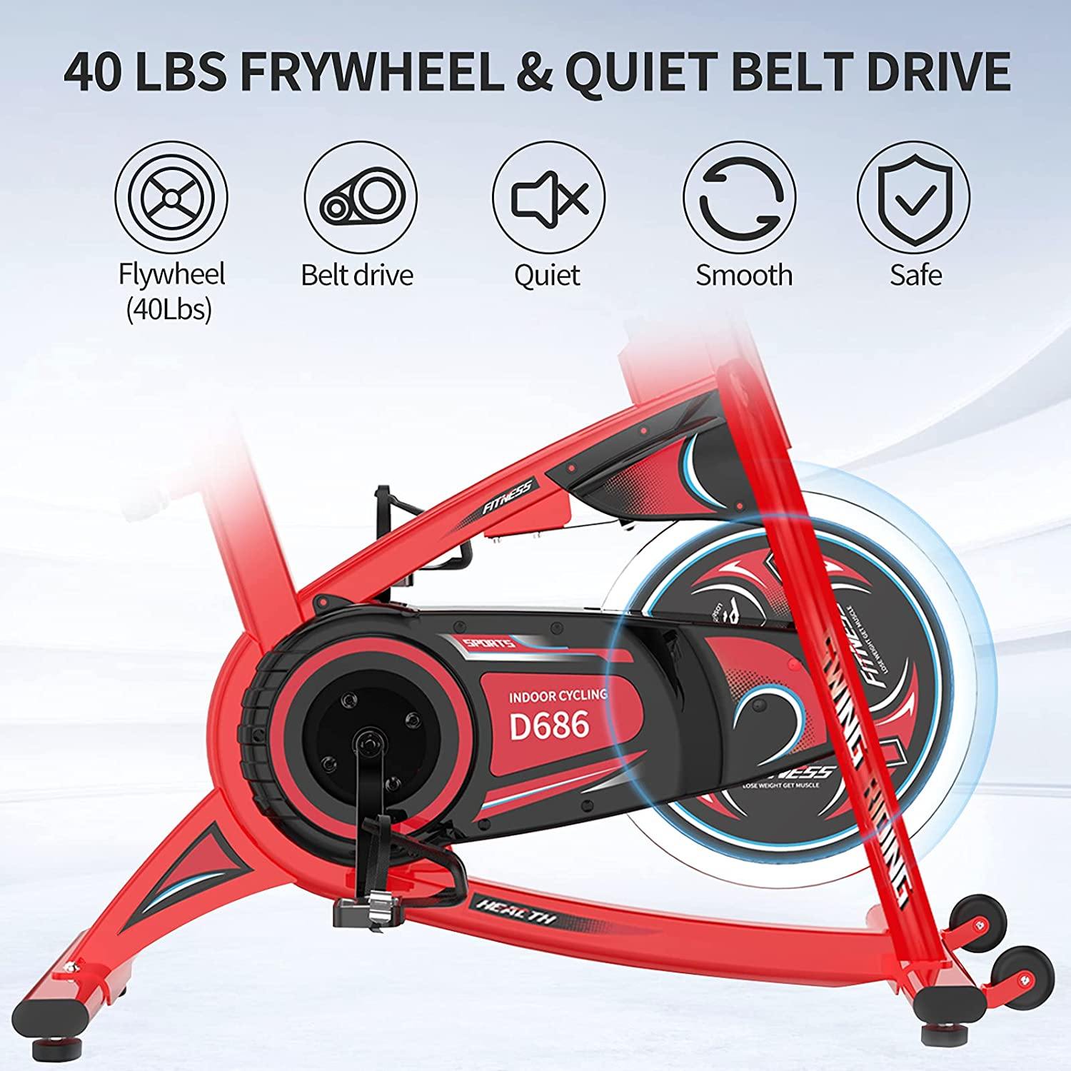 pooboo Exercise Bike Indoor, Belt Drive Cycling Bike Stationary - JOY2ESpree