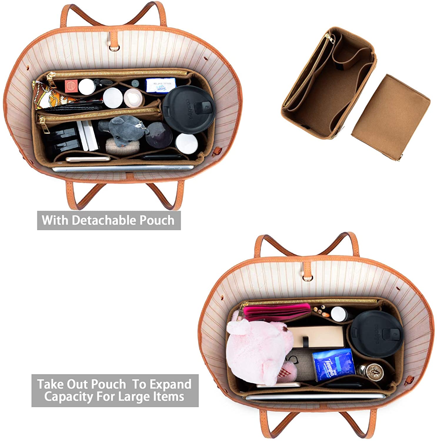 Purse Organizer, Felt Bag Organizer Purse Organizer Insert For LV Speedy, Neverfull, Graceful, Neverfull,Tote, Handbag,Shaper