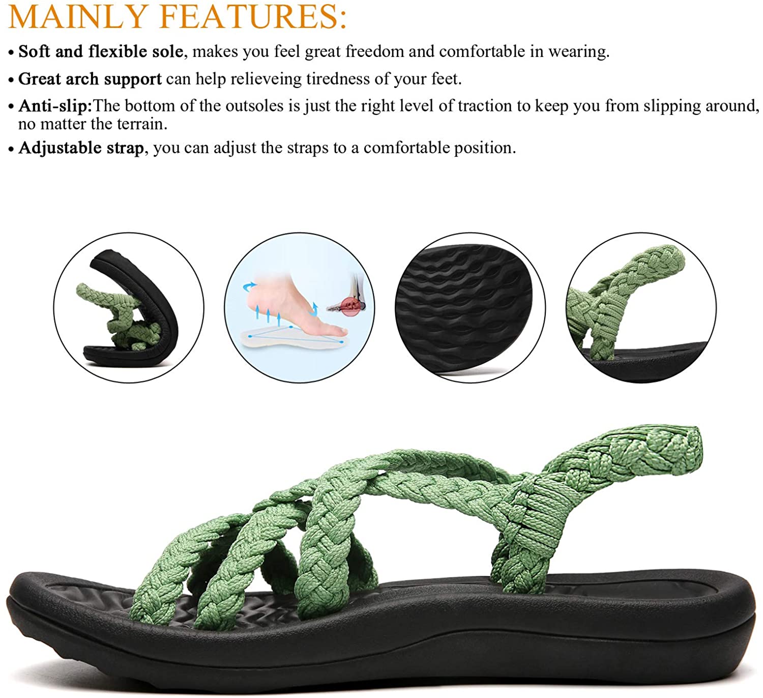 MEGNYA Women's Comfortable Walking Sandals with Arch Support Waterproof for Walking/Hiking/Travel/Wedding/Water Spot/Beach