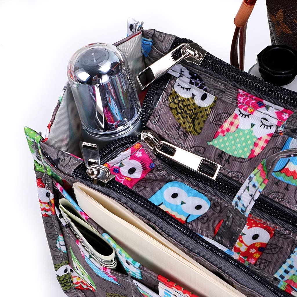 BTSKY New Printing Handbag Organizers Inside Purse Insert-High Capacity 13 Pockets Bag Tote Organizer with Handle Peacock Flower