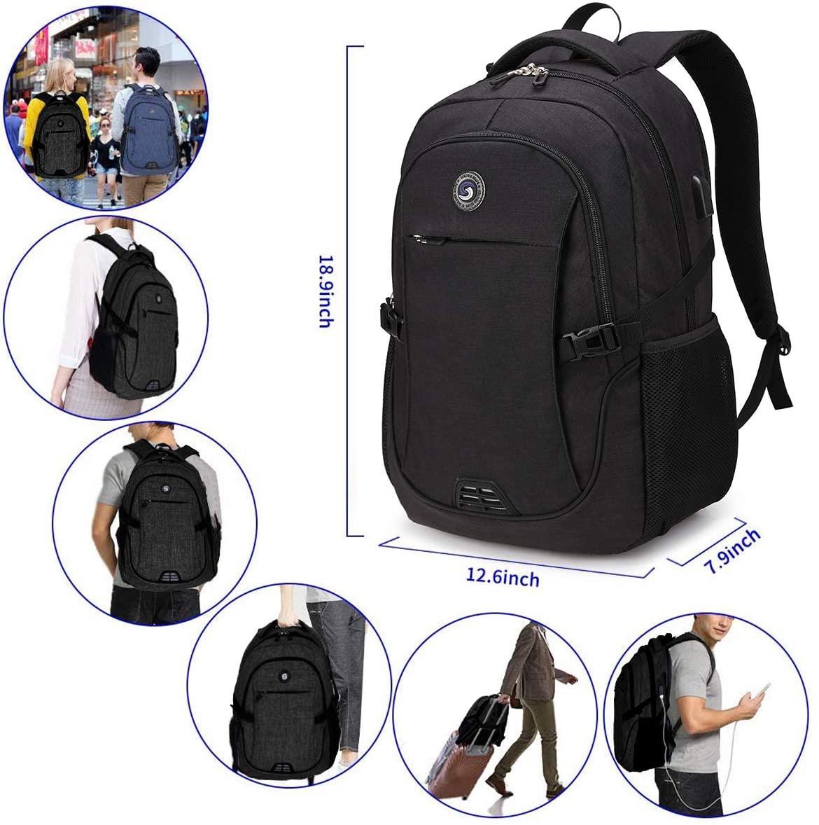SHRRADOO Durable Anti Theft Laptop Backpack Travel Backpacks Bookbag