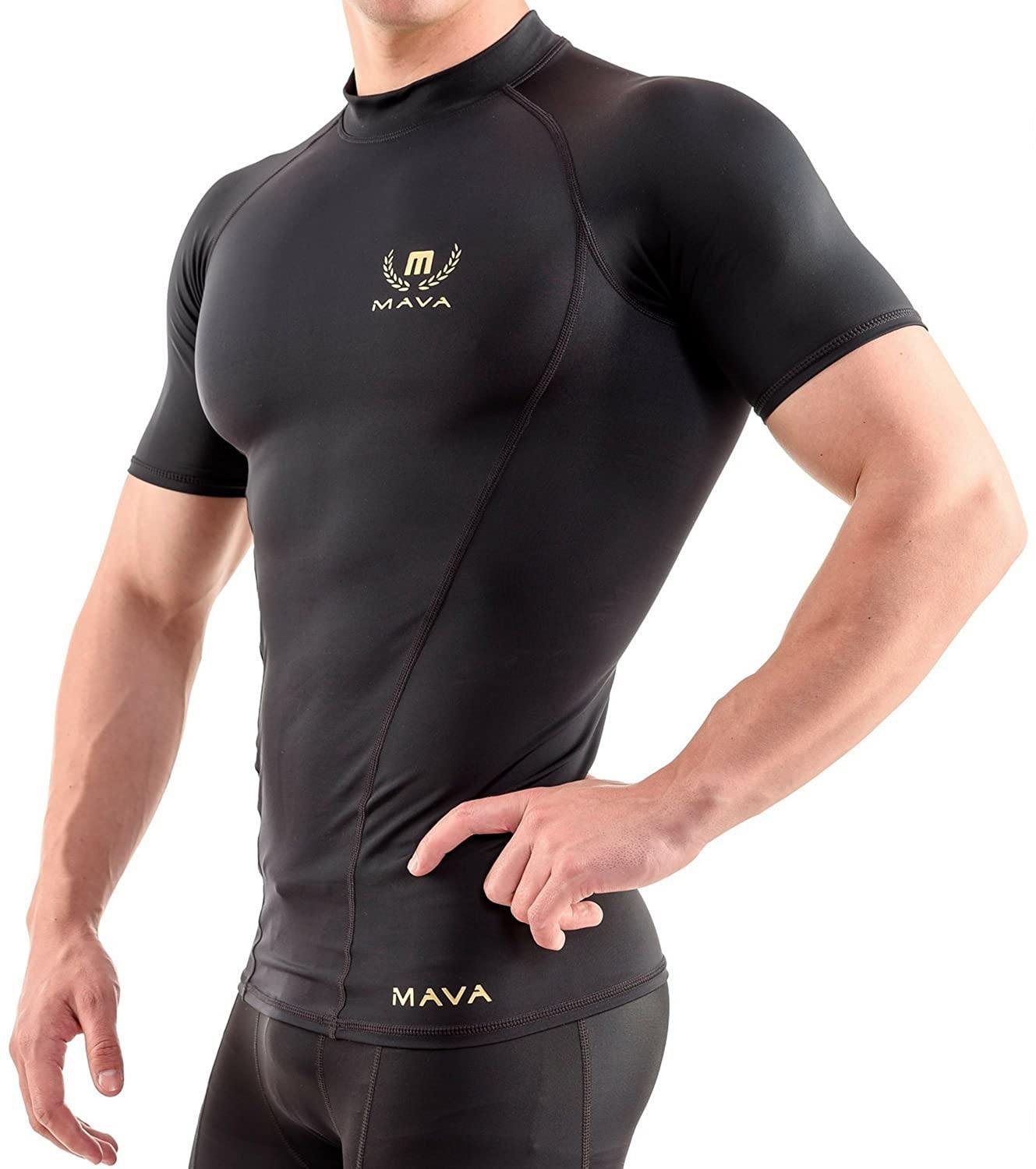 Mava Sports Men's Short Sleeve Compression T Shirt - Workout Baselayer Shapewear - JOY2ESpree