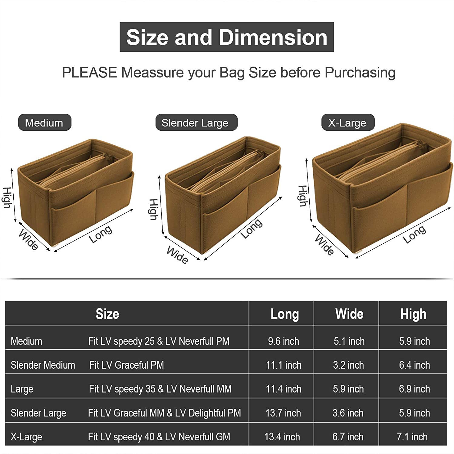 Purse Organizer Insert, Handbag & Tote Organizer, Bag in Bag, Perfect for Speedy Neverfull and More