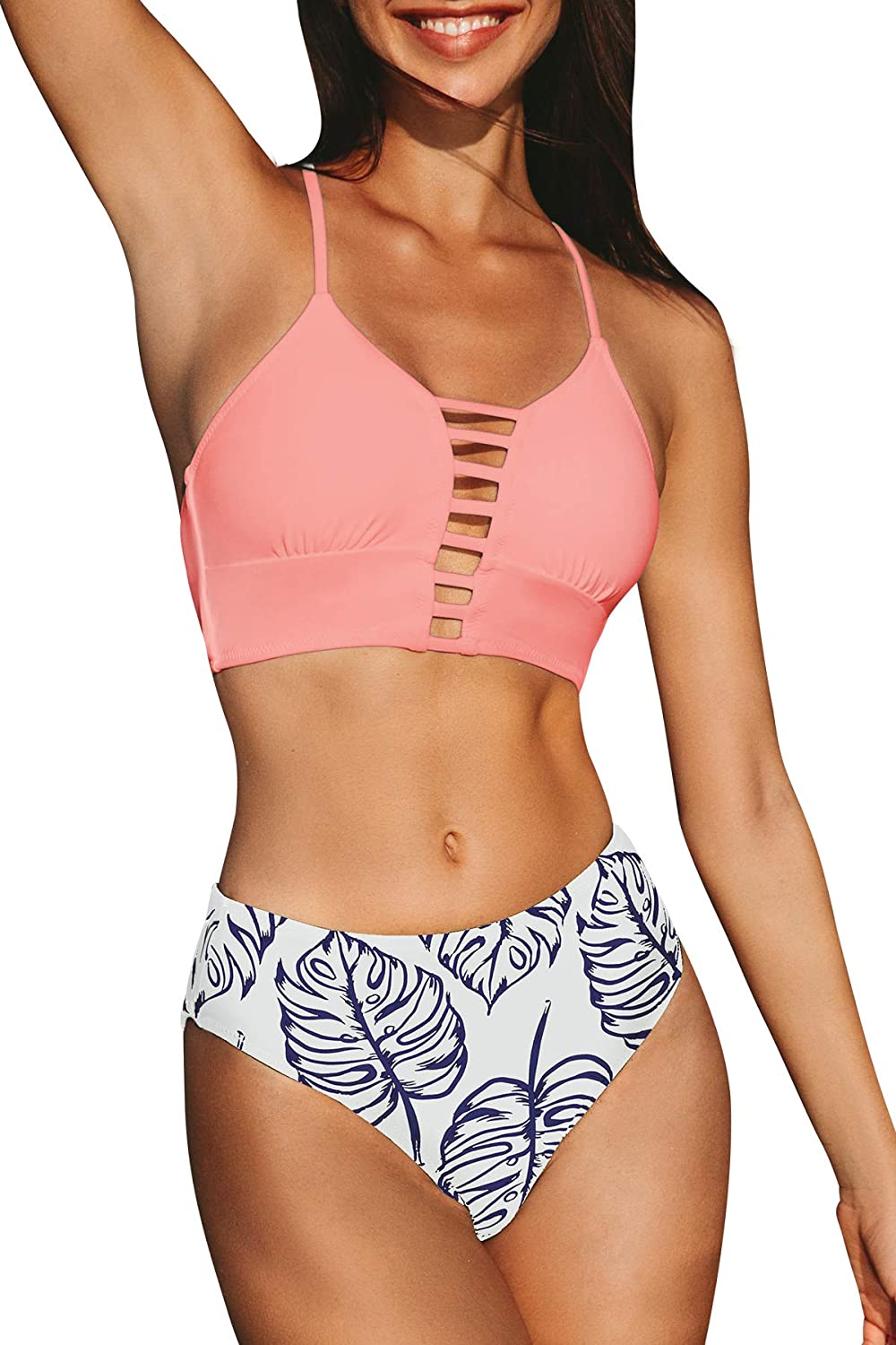 CUPSHE Women’s Bikini Swimsuit Floral Print Lace Up Strappy Two Piece Bathing Suit