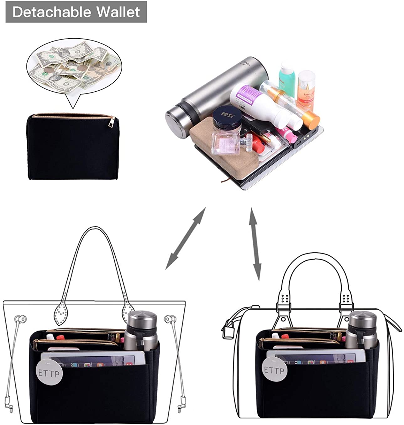 Purse Organizer, Felt Bag Organizer Insert Purse Organizer For LV Speedy, Neverfull, Tote, Handbag,Shaper 3 Sizes