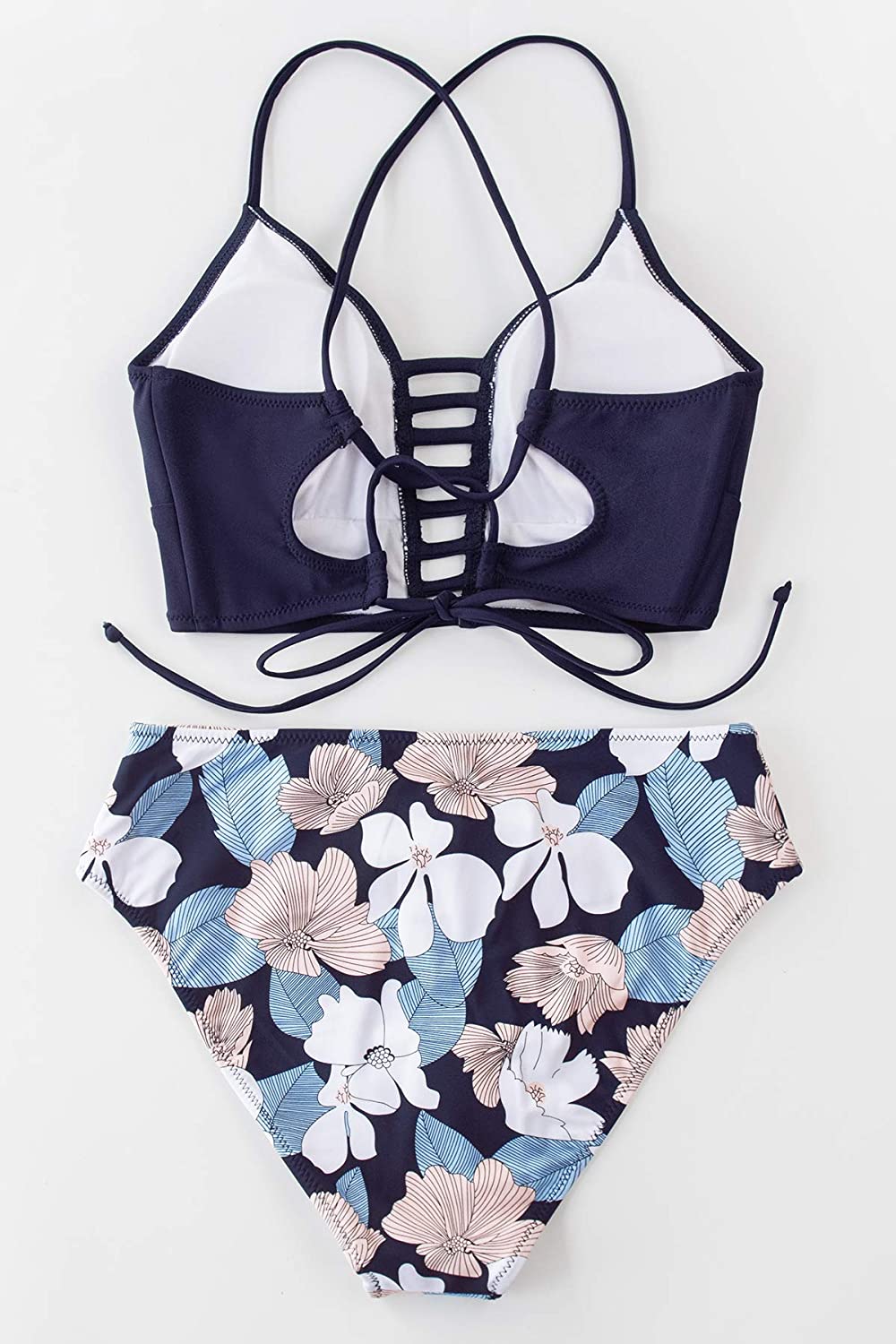 CUPSHE Women’s Bikini Swimsuit Floral Print Lace Up Strappy Two Piece Bathing Suit