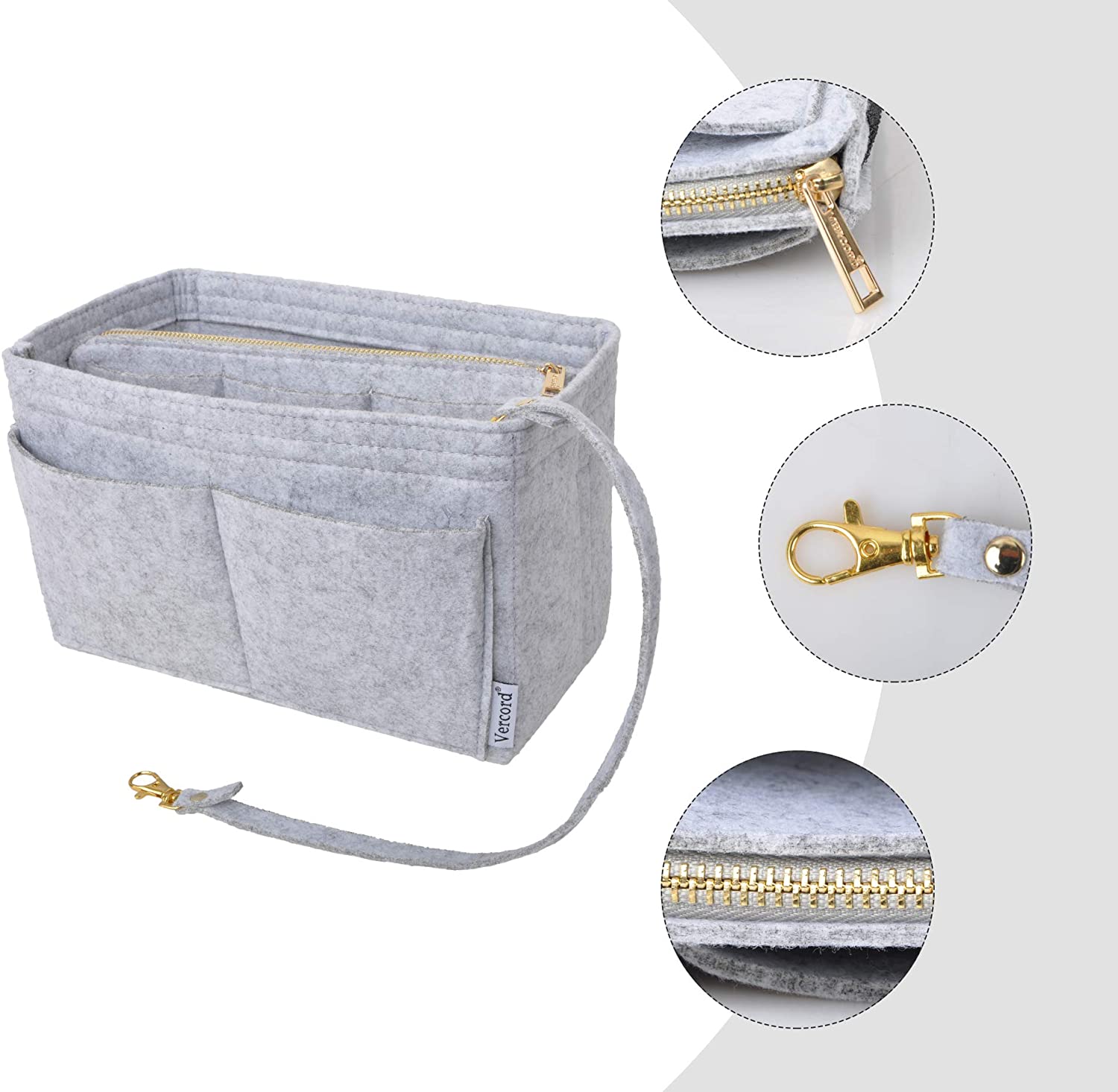 Vercord Felt Organizer Insert for Purse Handbag Tote Bag in Bag Inside Shaper Divider Neo Beige Small