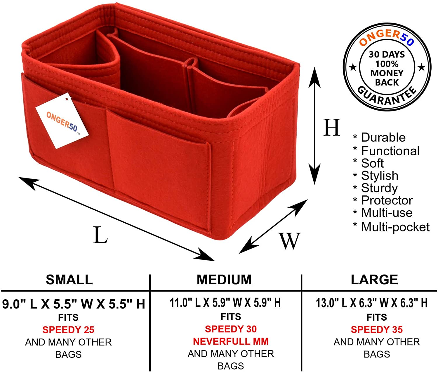 Felt Handbag Organizer Insert - Multi Pocket Bag and Tote Organizer Shaper Liner Insert