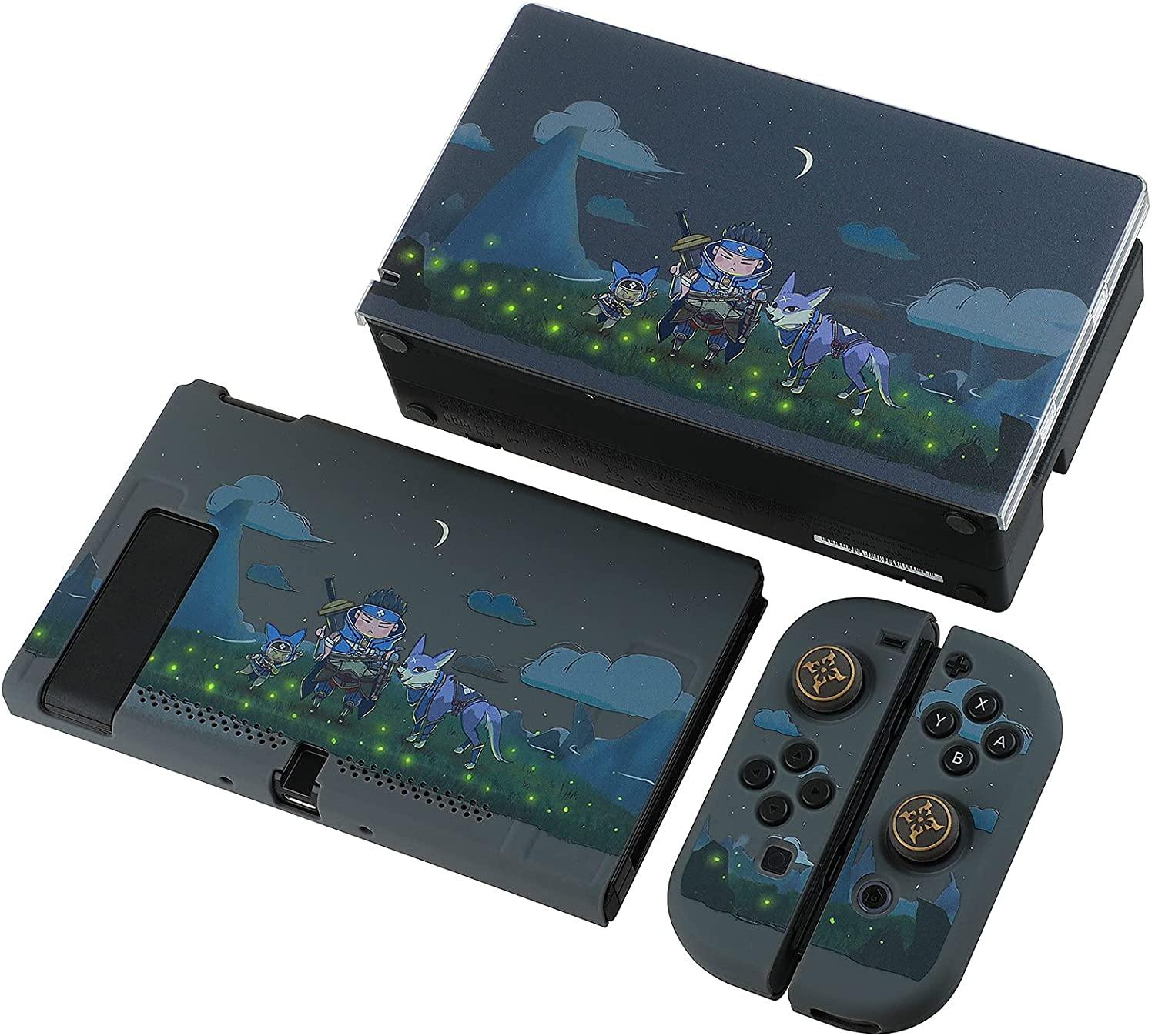 Dockable Case for Nintendo Switch, Protective Case Cover for Joy-Con Controllers with 4 Thumb Grips & Switch Base Cover (Monster Hunter Rise) - JOY2ESpree
