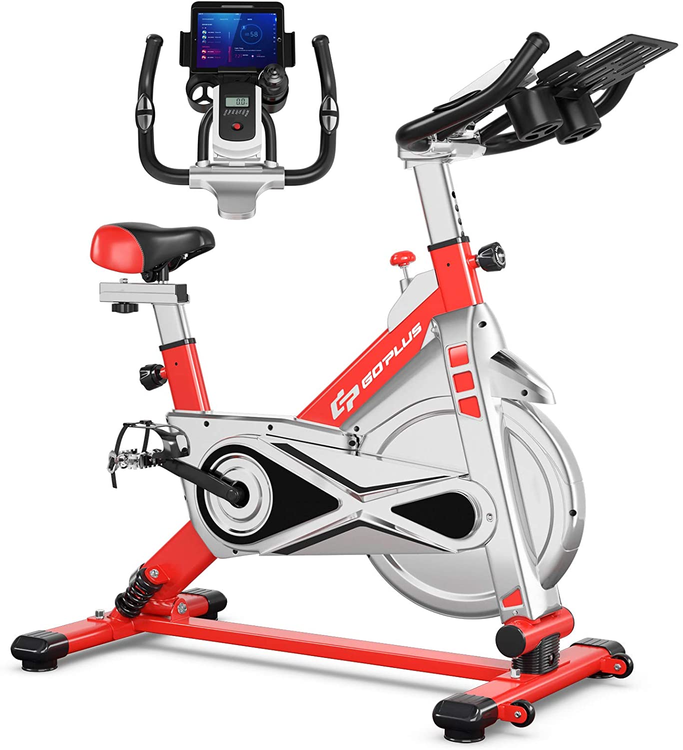 Goplus Adjustable Exercise Bike, Stationary Silent Bicycle with Dual-Spring Shock Absorption Design - JOY2ESpree