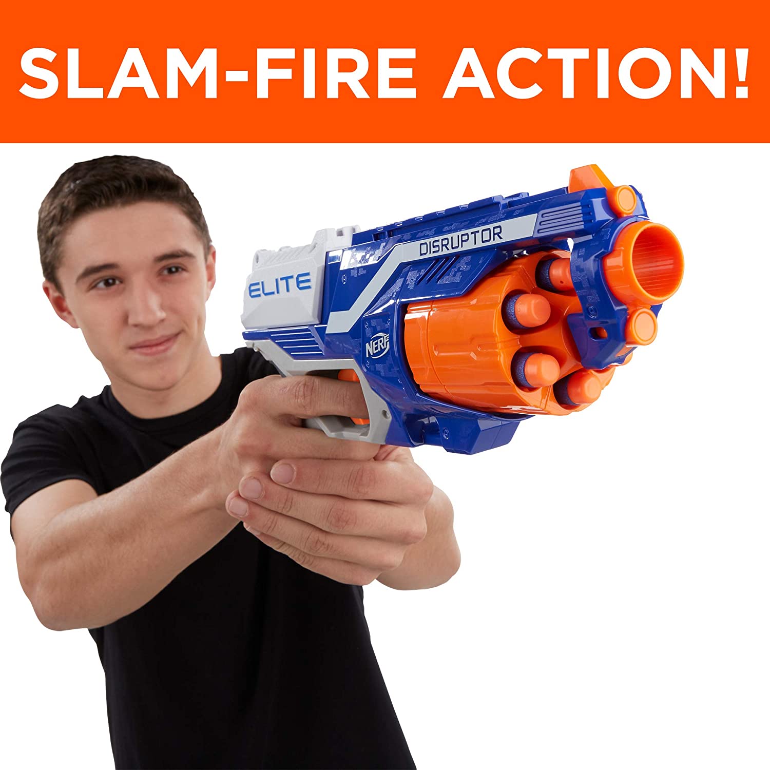 Nerf Disruptor Elite Blaster -- 6-Dart Rotating Drum, Slam Fire, Includes 6 Official Nerf Elite Darts -- For Kids, Teens, Adults