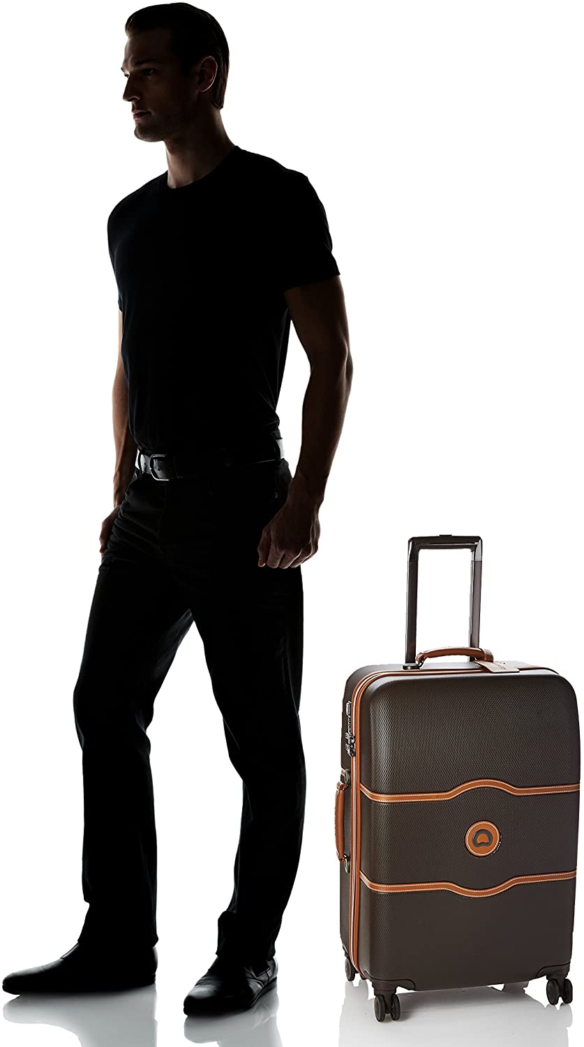 DELSEY Paris Chatelet Hardside Luggage with Spinner Wheels, Chocolate Brown, Checked-Large 28 Inch, with Brake