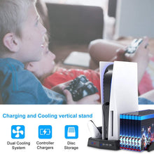 
                        
                          Load image into Gallery viewer, Vertical Stand with Cooling Fan for PS5 Console and Playstation 5 Digital Edition - JOY2ESpree
                        
                      