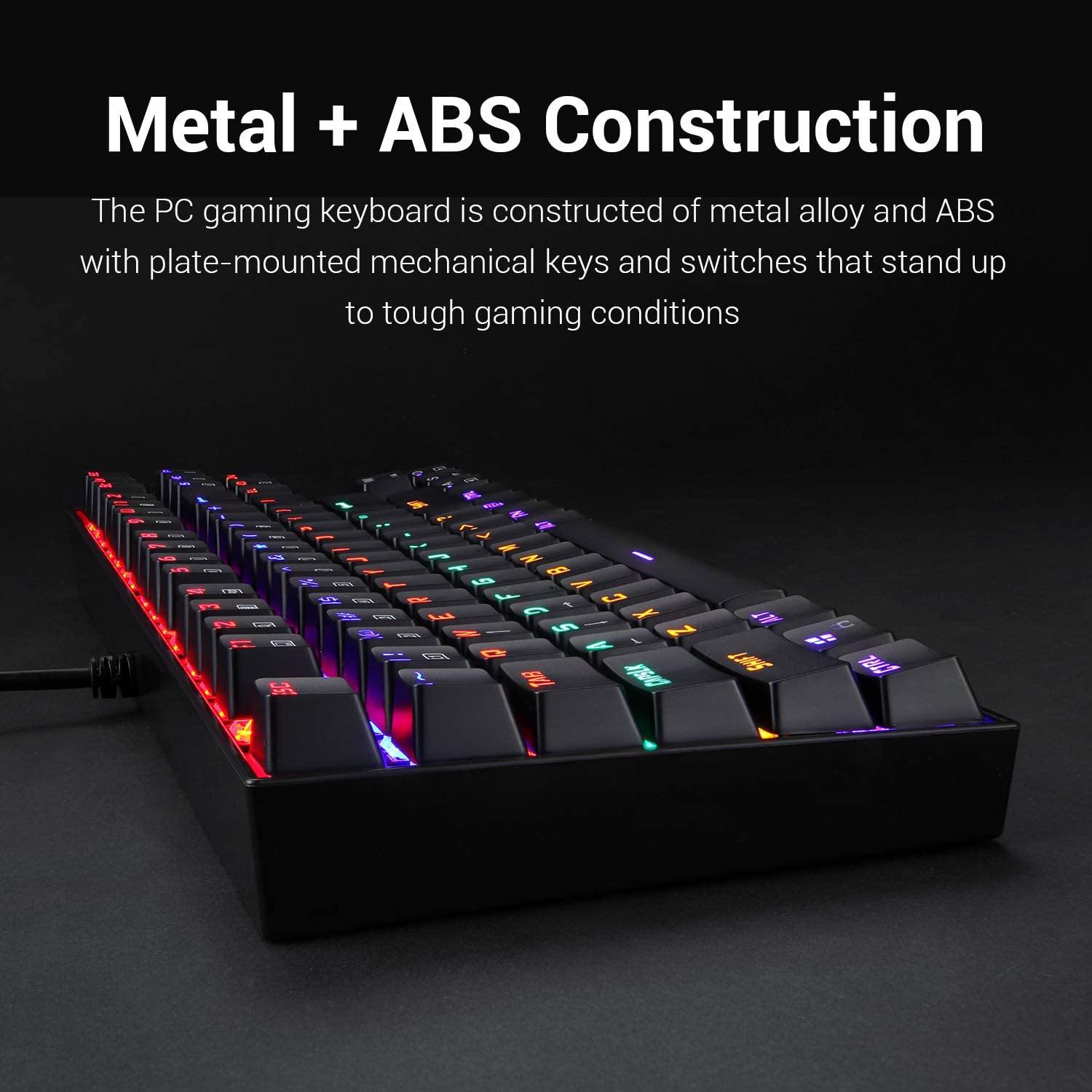 Redragon K552 Mechanical Gaming Keyboard RGB LED Rainbow Backlit Wired Keyboard with Red Switches for Windows Gaming PC (87 Keys, Black) - JOY2ESpree