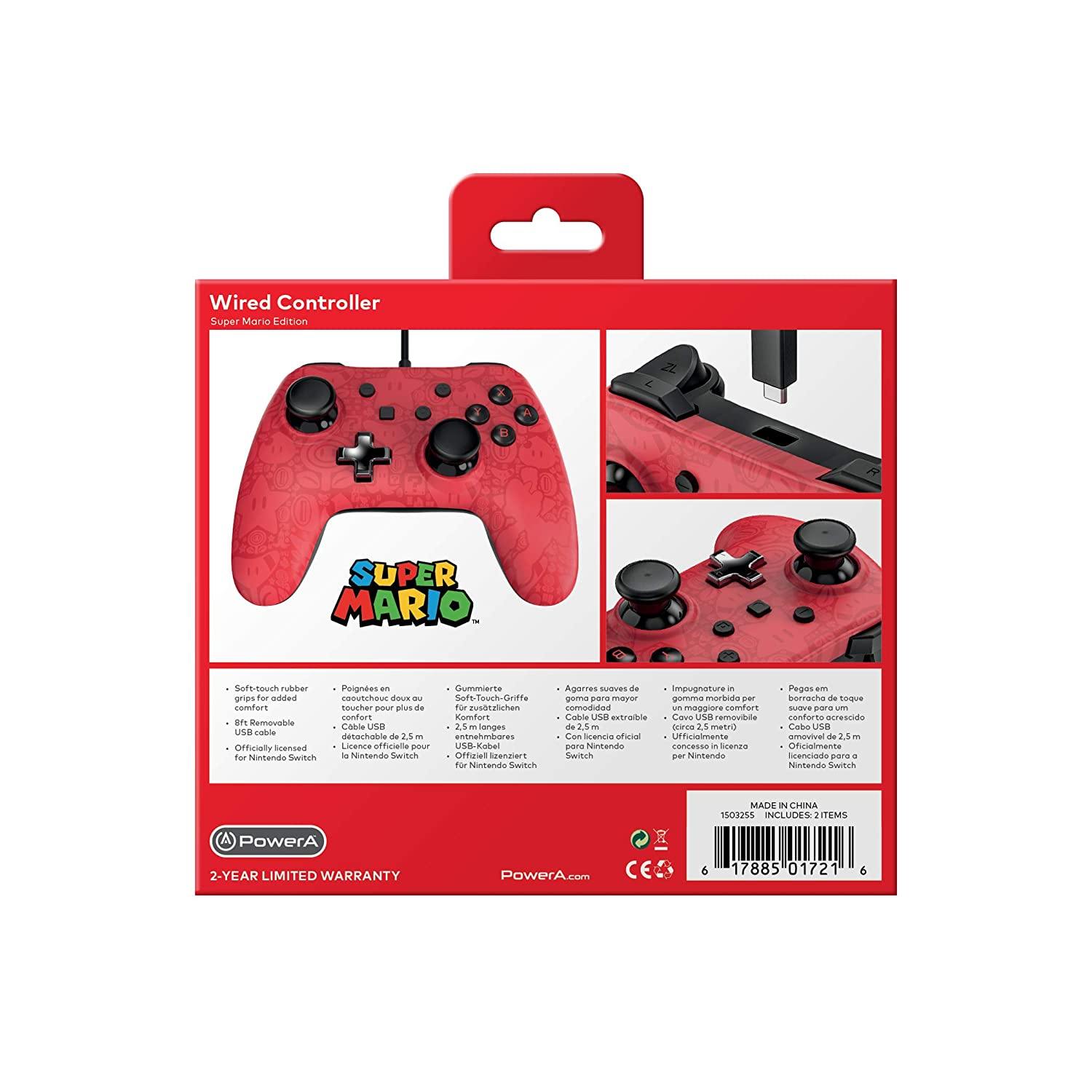 PowerA Enhanced Wired Controller for Nintendo Switch - Mario White, Gamepad, Wired Video Game Controller, Gaming Controller - Nintendo Switch - JOY2ESpree