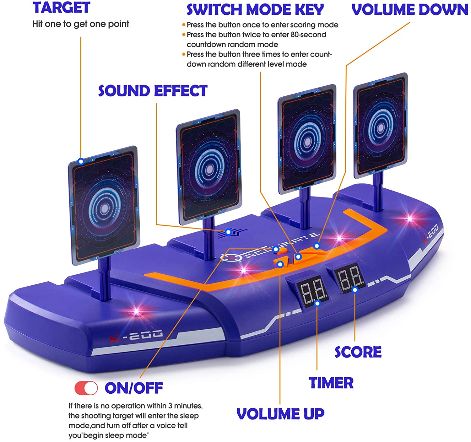 PlayFleur USB Shooting Target for Nerf Guns Toys, Electronic Auto Scoring Reset Digital Targets, Ideal Gift Toy for 5,6,7,8,9,10+ Years Old Kids Boys & Girls