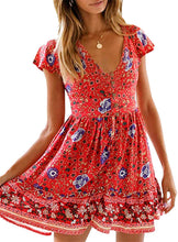 
                        
                          將圖片載入圖庫檢視器 KIRUNDO Women’s  Summer Hot Short Sleeve V-Neck High Waist Floral Print Mini Sun Dress
                        
                      