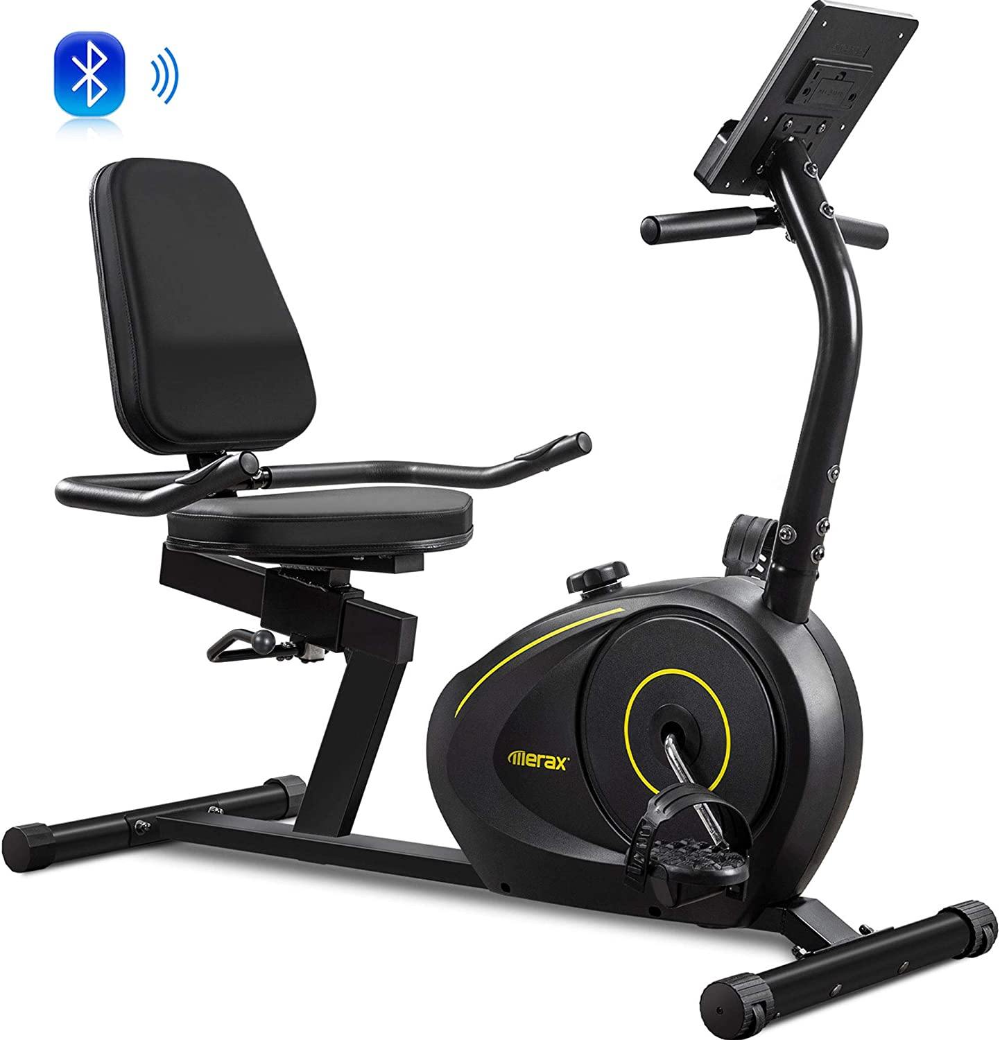 Merax Indoor Recumbent Exercise Bike Stationary Cycling Bike with Bluetooth, 8Level Magnetic Resistance, Adjustable Saddle - JOY2ESpree