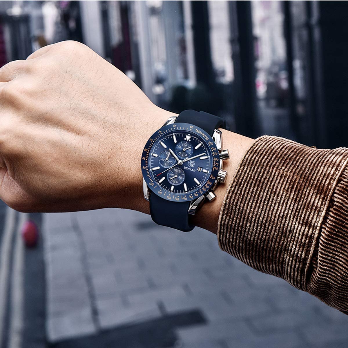 BENYAR Chronograph Mens Watch Quartz Movement 30M Waterproof | Leather Watch Strap