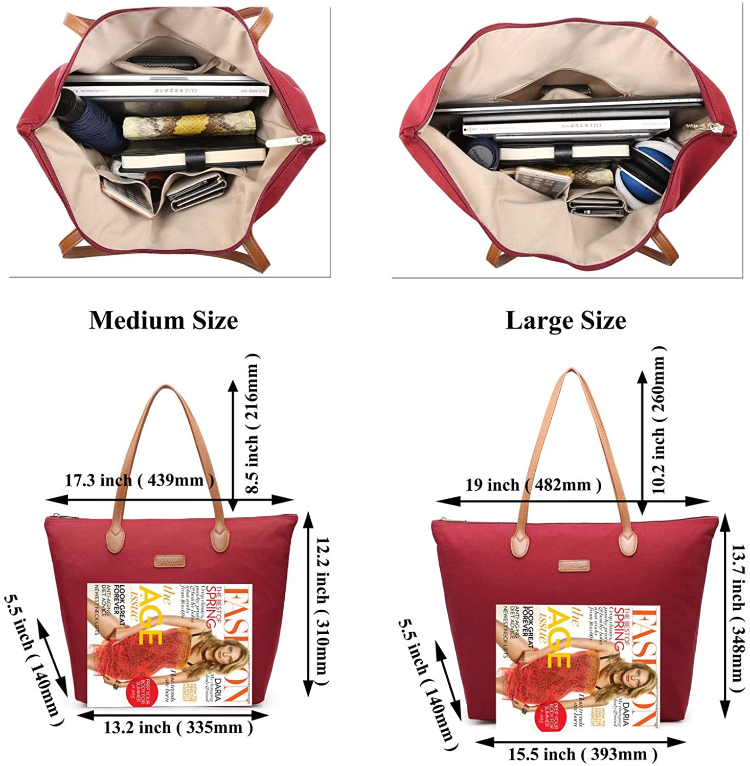 NNEE Water Resistant Light Weight Nylon Tote Bag Handbag