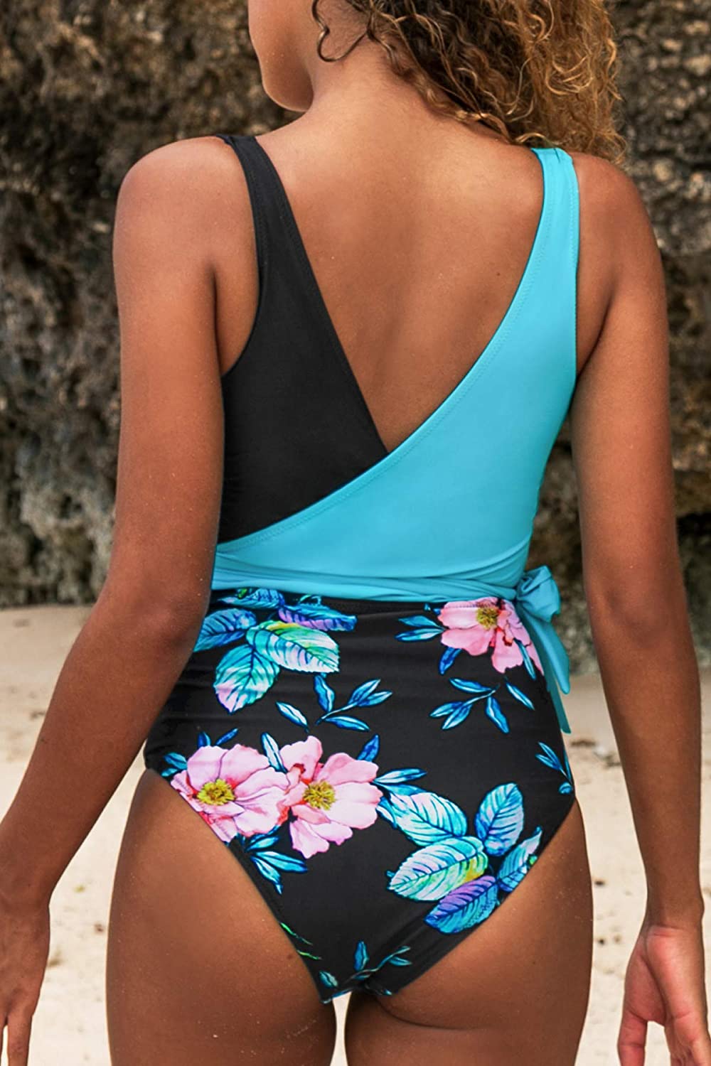 CUPSHE Women's One Piece Swimsuit Knotted Color Block Bathing Suit