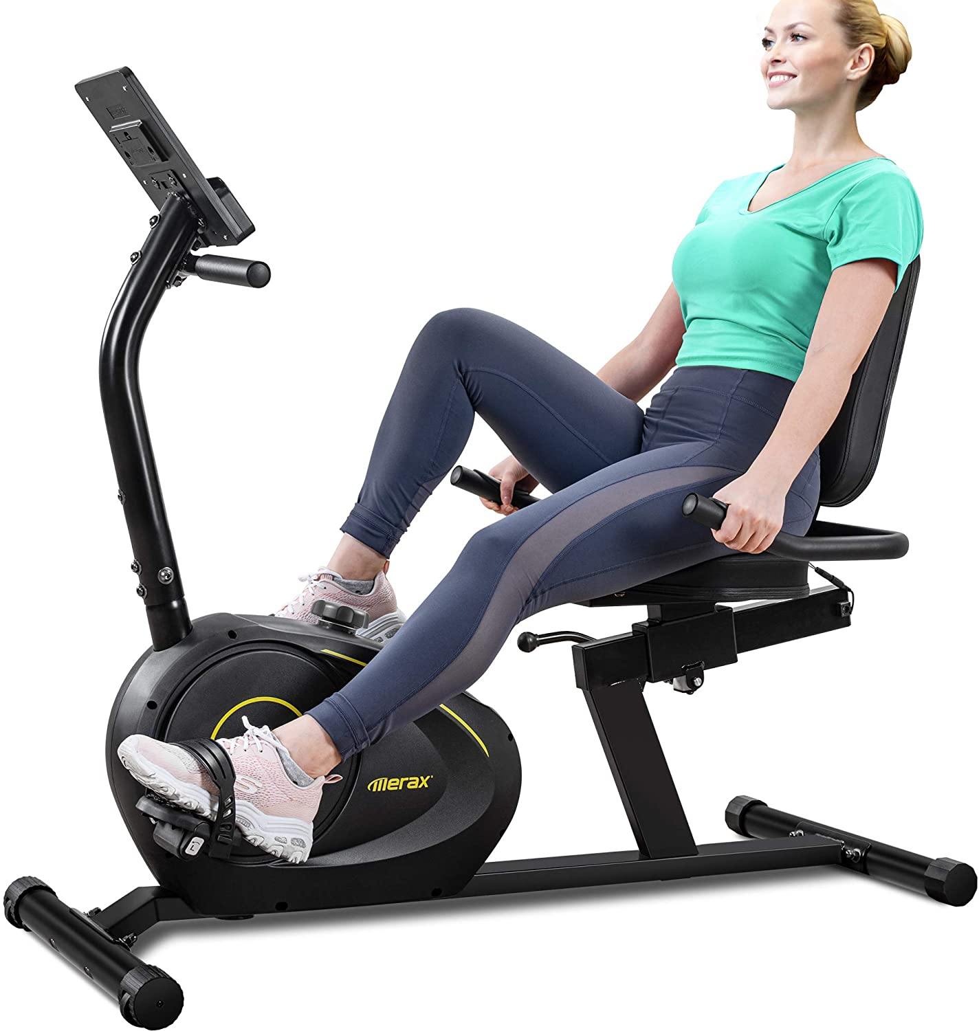 Merax Indoor Recumbent Exercise Bike Stationary Cycling Bike with Bluetooth, 8Level Magnetic Resistance, Adjustable Saddle - JOY2ESpree
