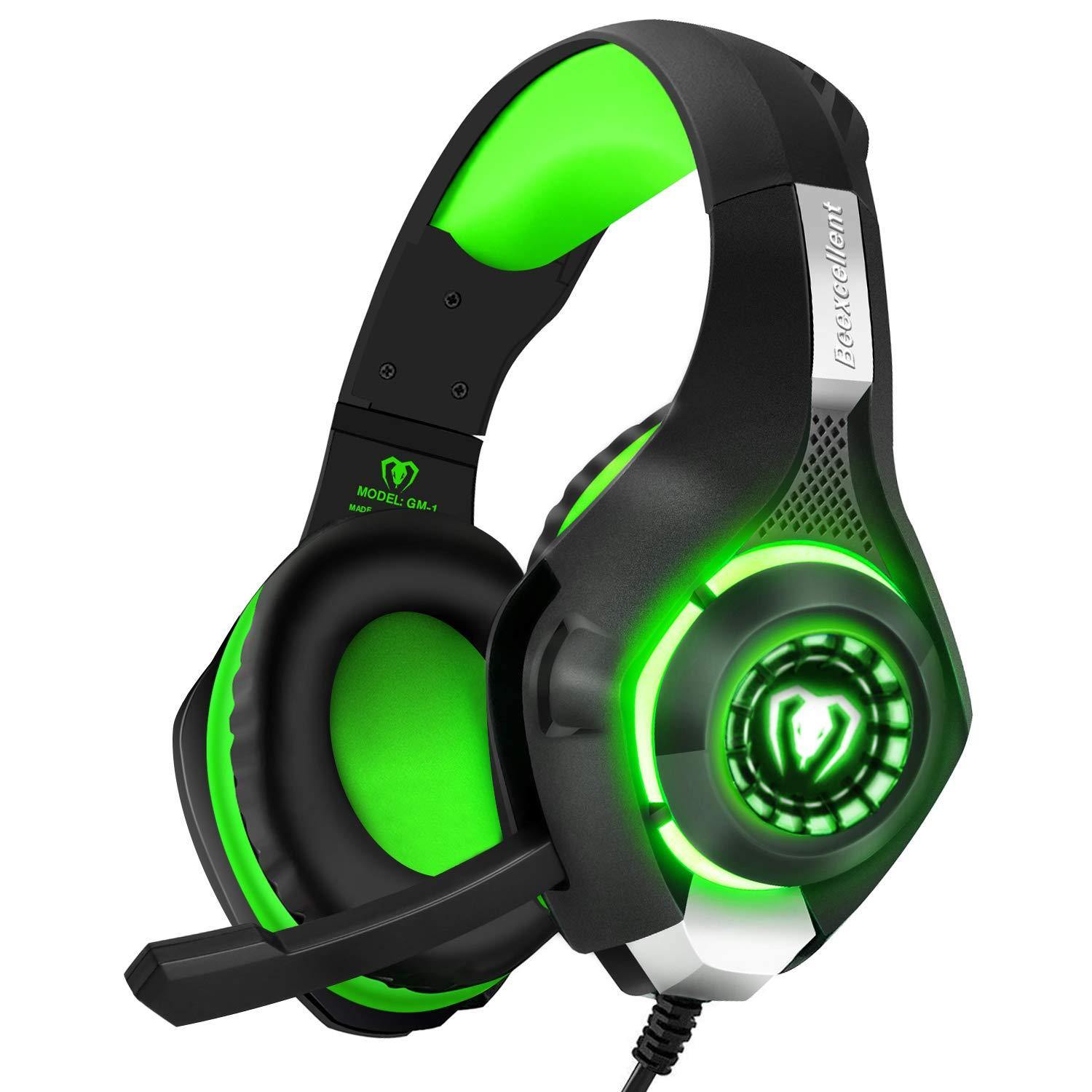 BlueFire Stereo Gaming Headset for Playstation 4 PS4 Over-Ear Headphones with Mic and LED Lights for Xbox One, PC, Laptop(Green) - JOY2ESpree
