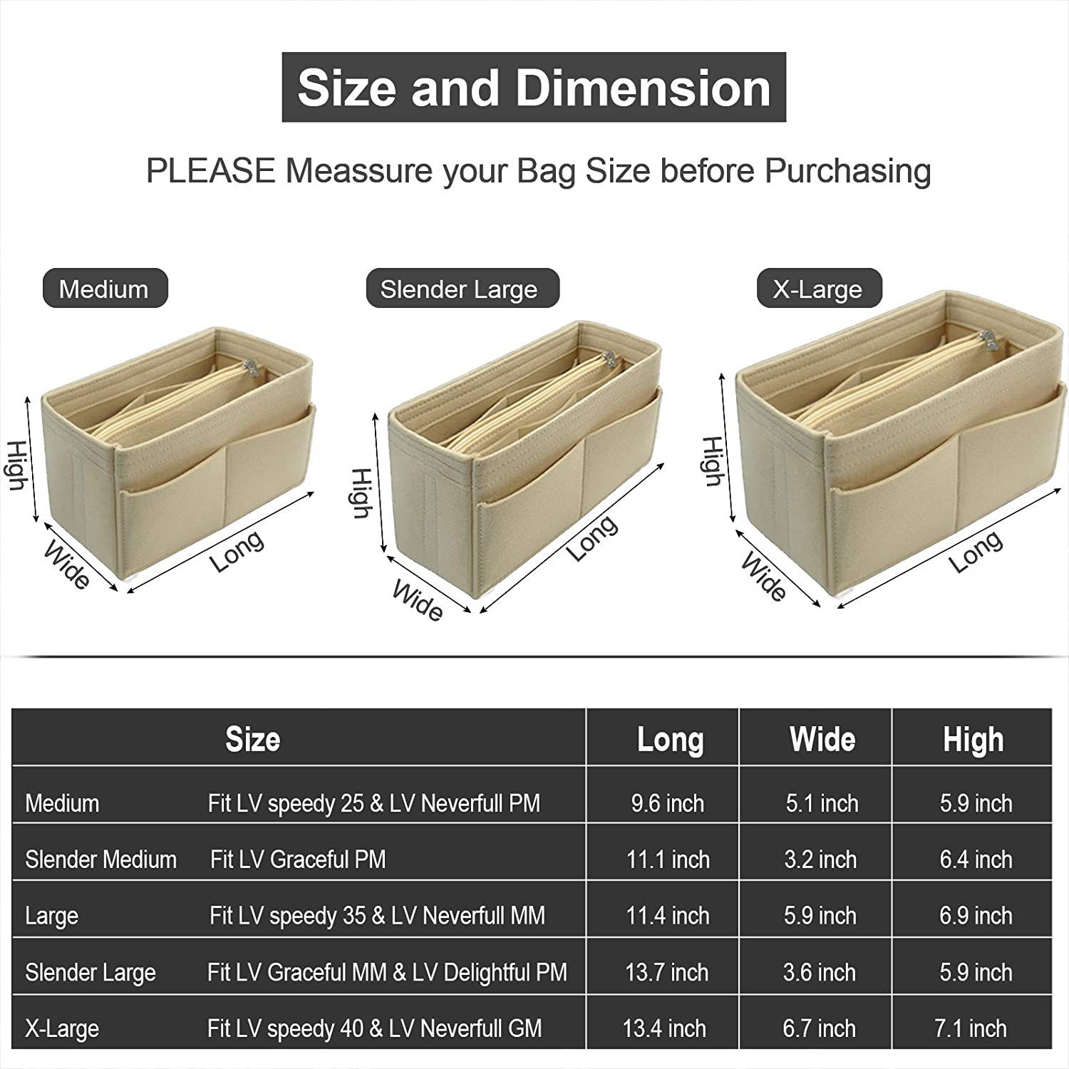Purse Organizer Insert, Handbag & Tote Organizer, Bag in Bag, Perfect for Speedy Neverfull and More