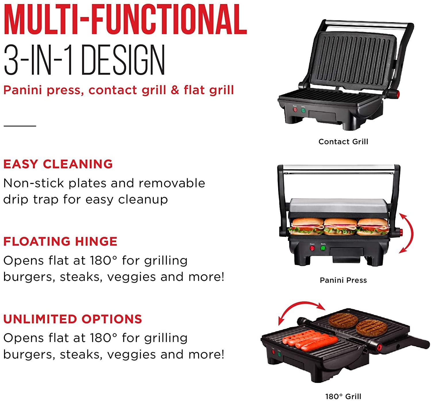 Chefman Panini Press Grill and Gourmet Sandwich Maker Non-Stick Coated Plates - JOY2ESpree