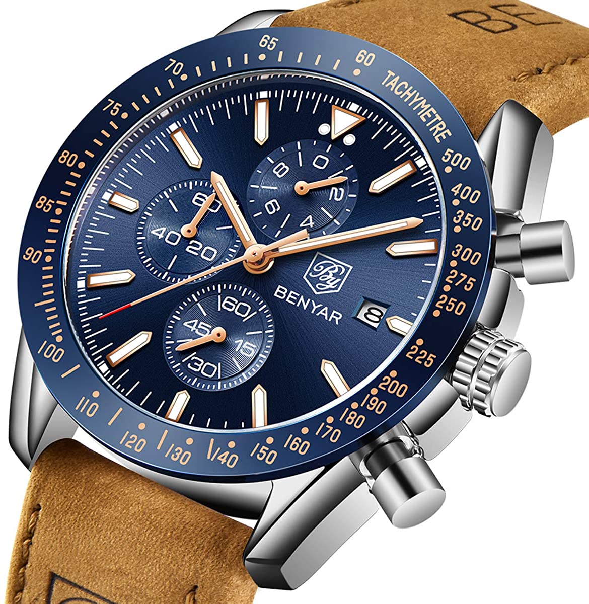 BENYAR Chronograph Mens Watch Quartz Movement 30M Waterproof | Leather Watch Strap