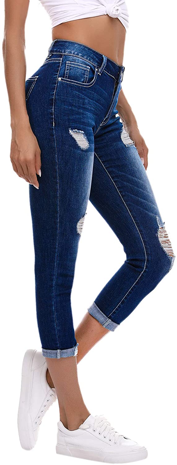 Resfeber Women's Ripped Boyfriend Jeans Cute Distressed Jeans Stretch Skinny Jeans with Hole