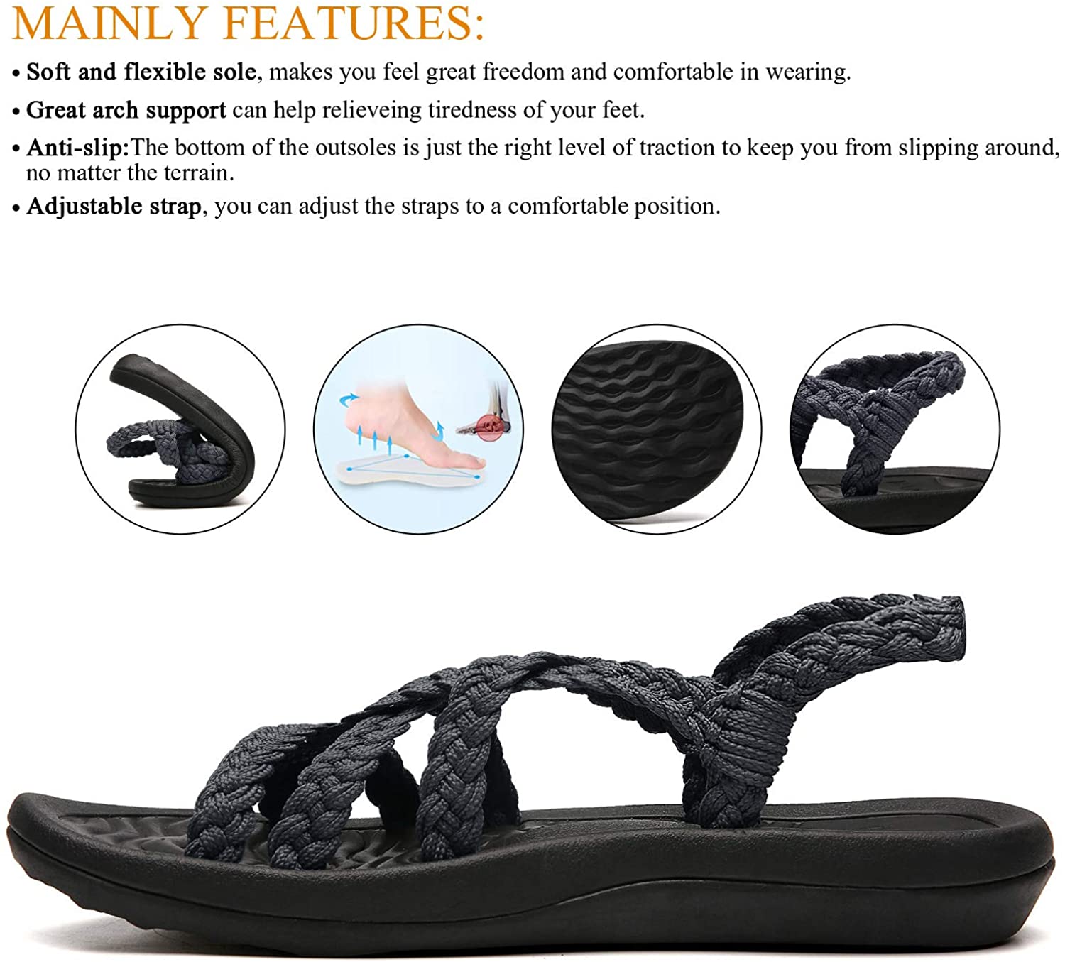 MEGNYA Women's Comfortable Walking Sandals with Arch Support Waterproof for Walking/Hiking/Travel/Wedding/Water Spot/Beach