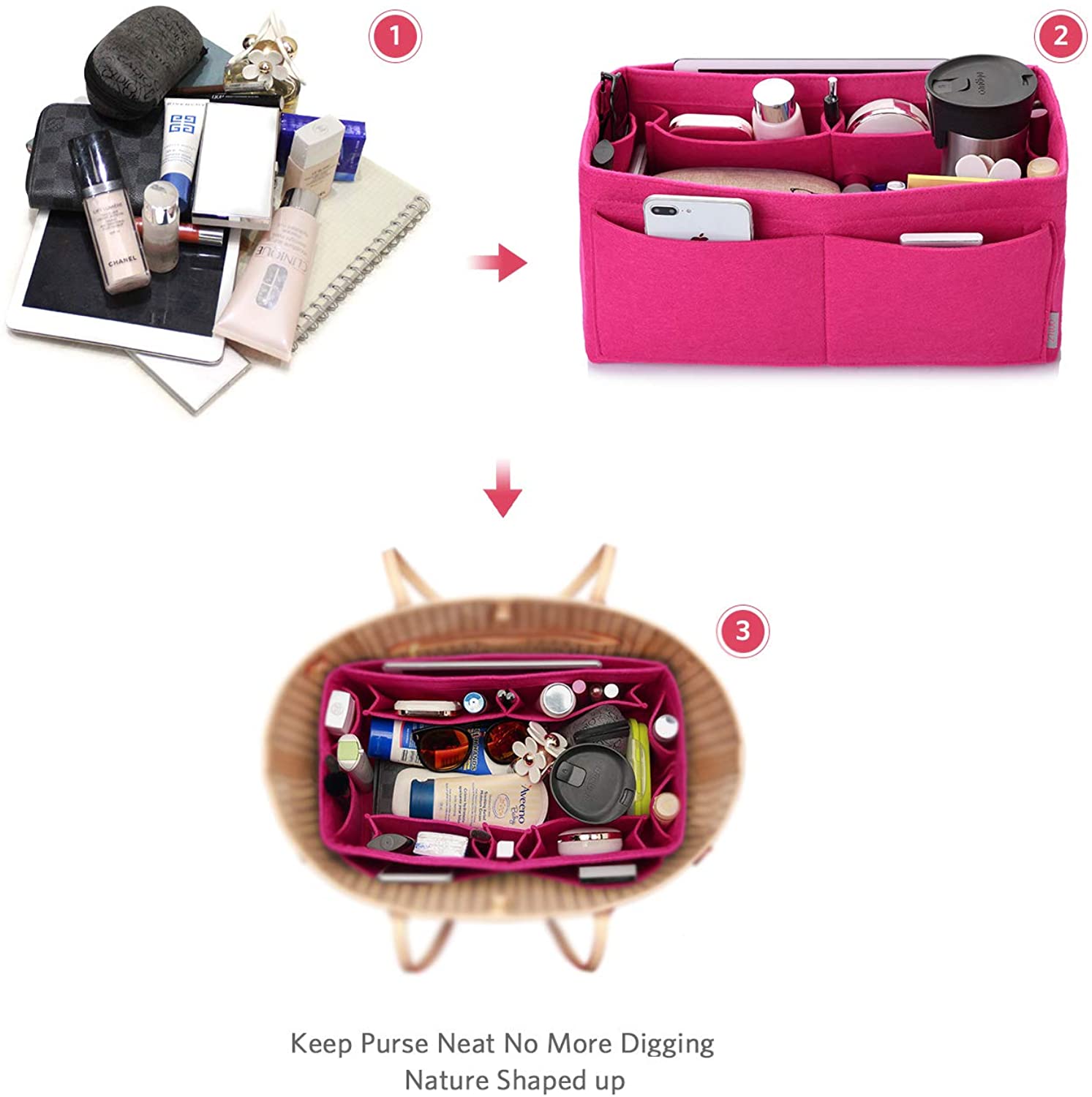 Felt Purse Organizer, Bag in Bag Organizer For Tote & Handbag Speedy Neverfull, Medium Large Extra Large