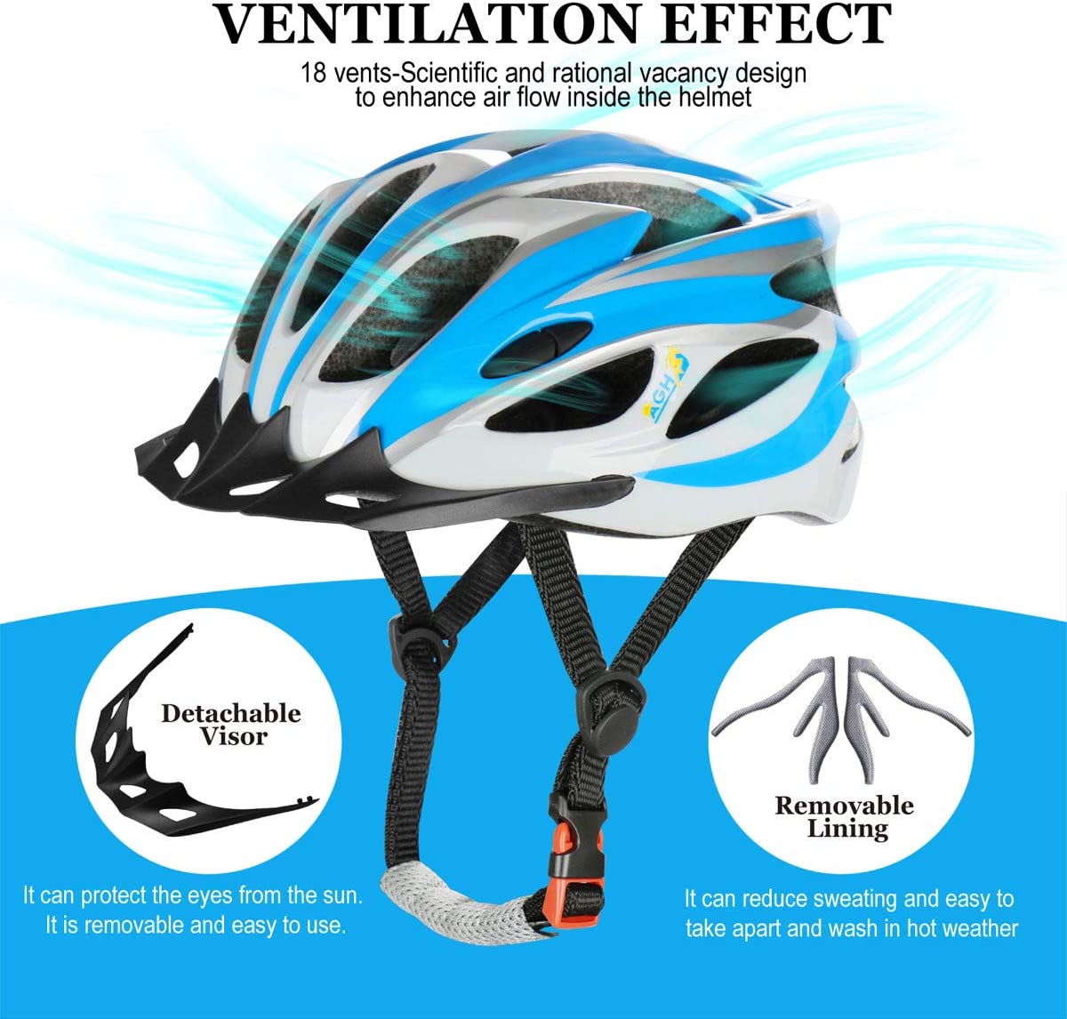 AGH Adult Adjustable Helmet,CPSC Certified for Mountain Road Bicycle Helmet with Detachable Visor for Men Women