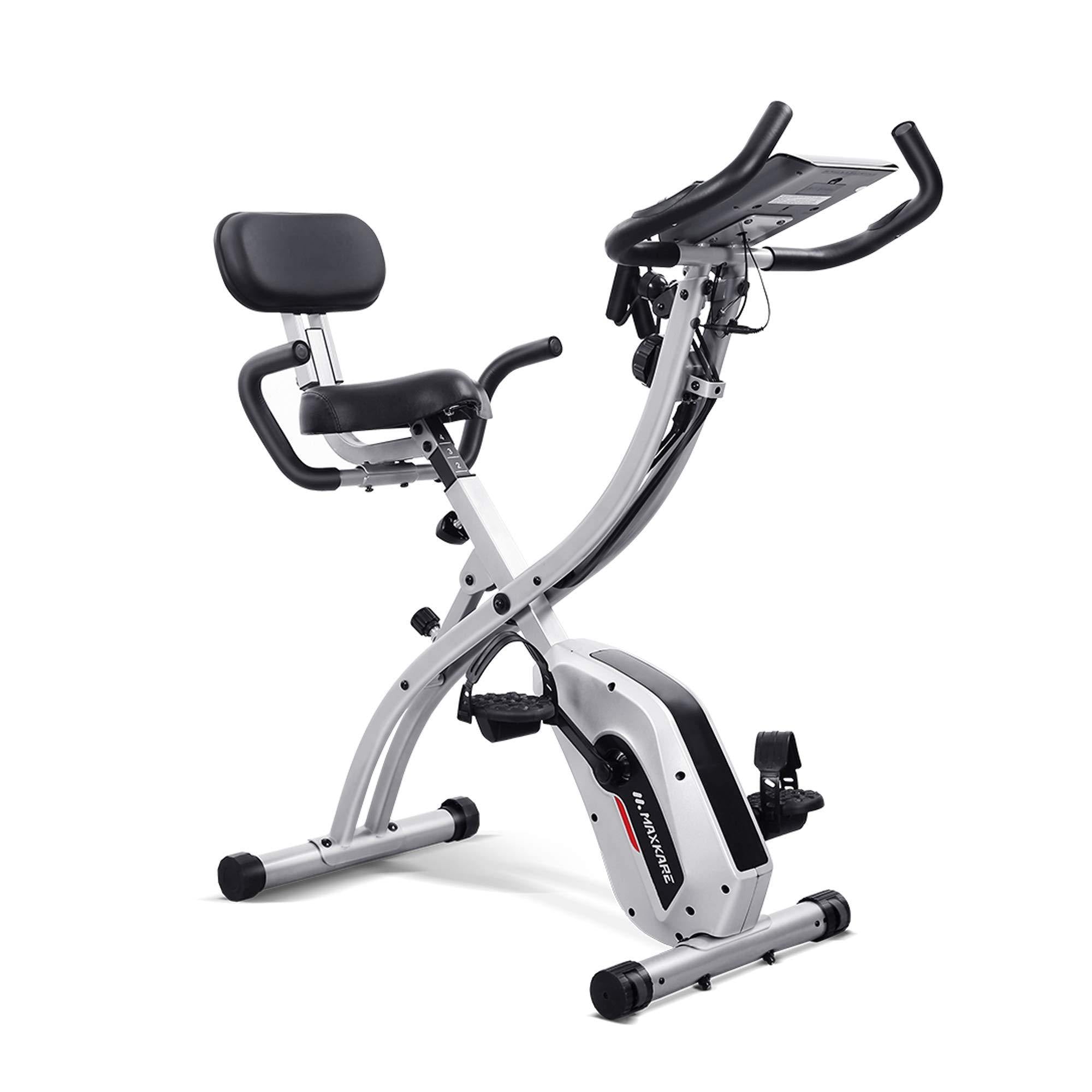 Maxkare Folding Exercise Bike Recumbent Stationary Magnetic Indoor 3-IN-1 Cycling Bike Foldable w/Pulse Sensor /Arm Resistance Bands/LCD Monitor - JOY2ESpree