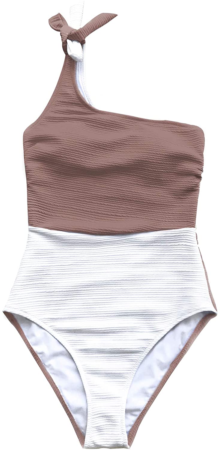 CUPSHE Women's One Piece Swimsuit Color Block One Shoulder Bowknot Bathing Suit