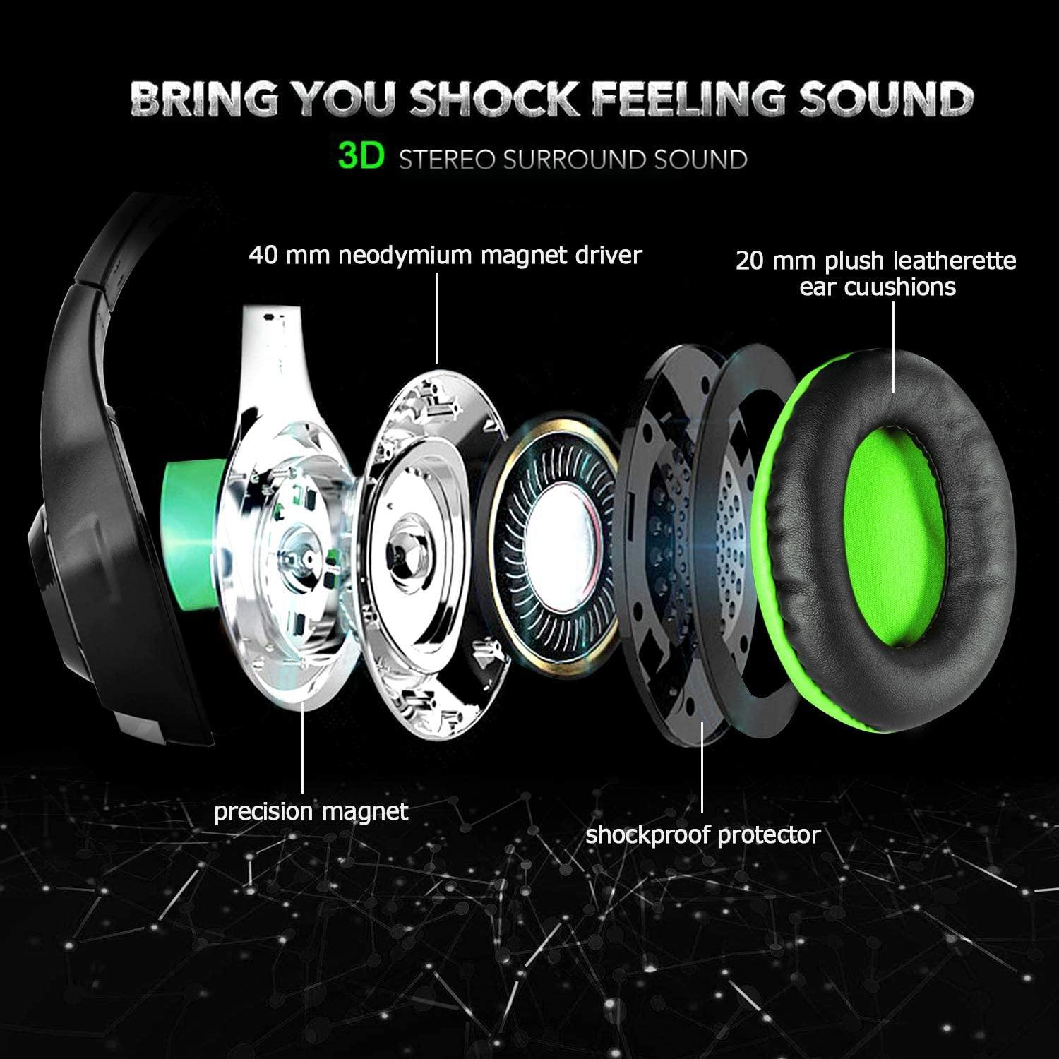 BlueFire Stereo Gaming Headset for Playstation 4 PS4 Over-Ear Headphones with Mic and LED Lights for Xbox One, PC, Laptop(Green) - JOY2ESpree