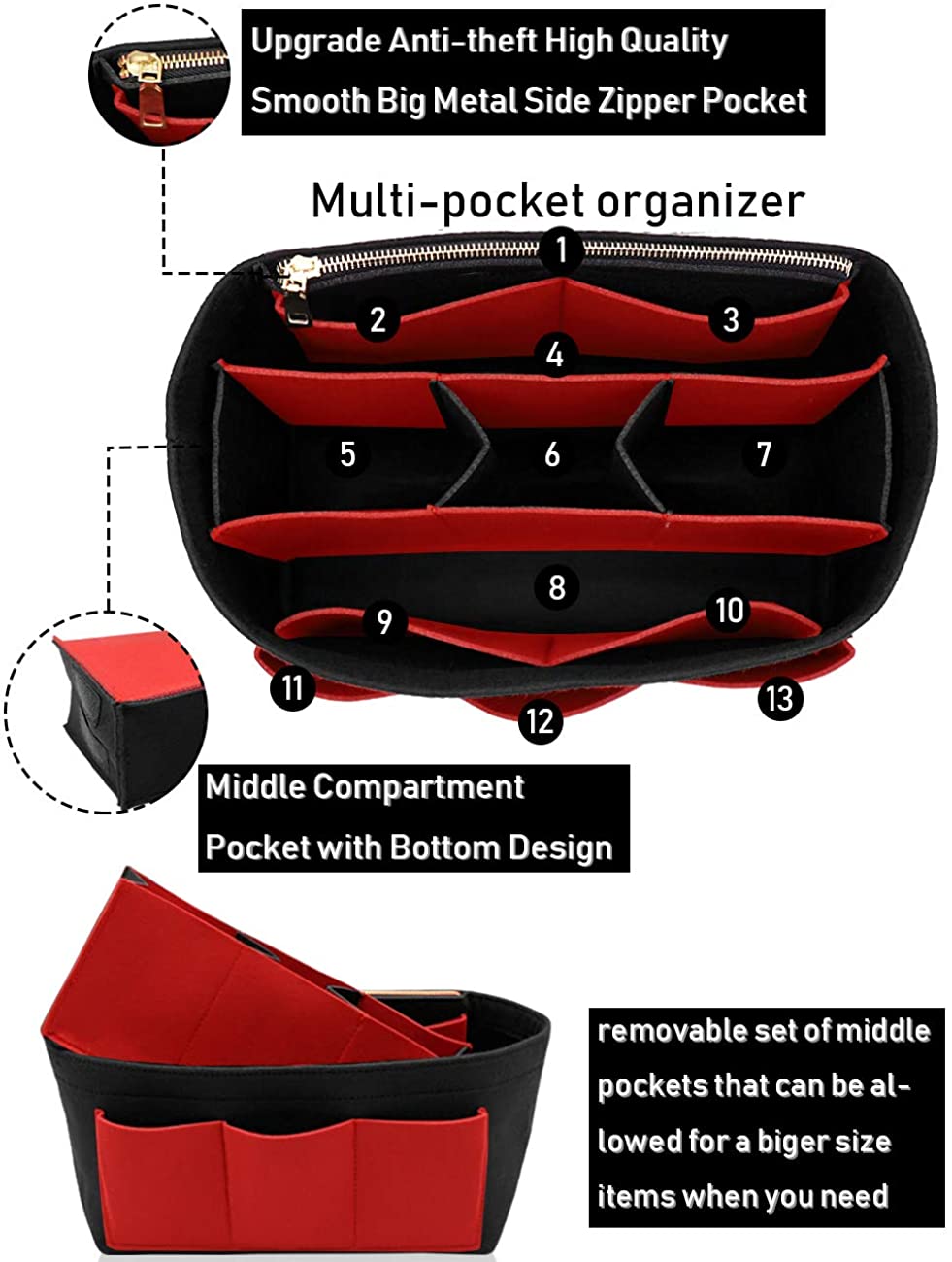 LEXSION Felt Purse Insert Bag Organizer Bag In Bag For Handbag Purse Organizer Fits Speedy Neverfull