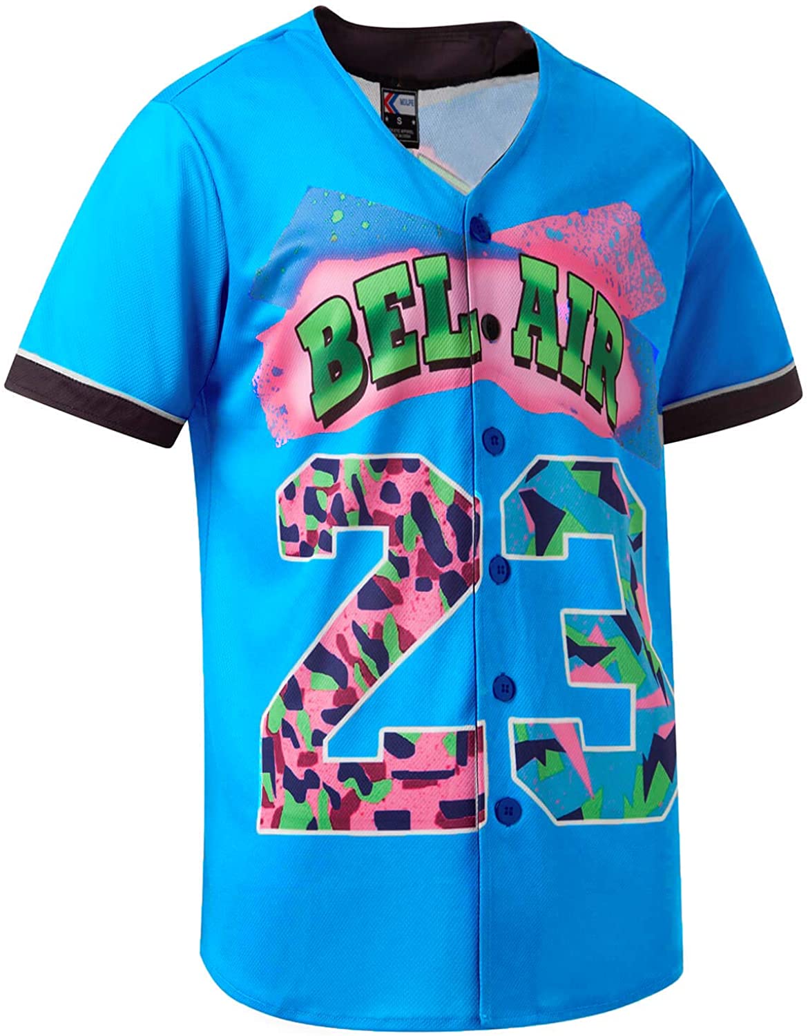 MOLPE 90s Hip Hop Clothing for Men and Women, Unisex Bel Air 23 Baseball Jersey, Mens Printed Urban Shirts for Party