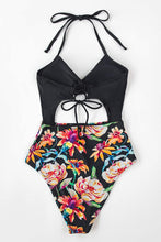 
                        
                          Load image into Gallery viewer, CUPSHE Women's Black Floral Print Halter Cutout High Waist One Piece Swimsuit
                        
                      