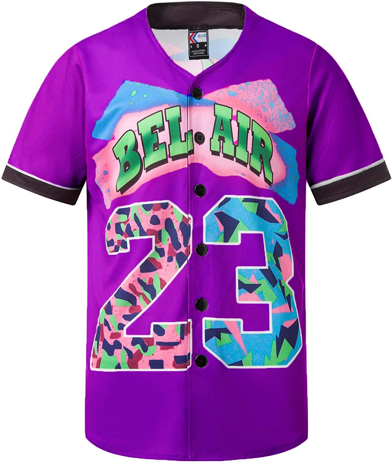 MOLPE 90s Hip Hop Clothing for Men and Women, Unisex Bel Air 23 Baseball Jersey, Mens Printed Urban Shirts for Party