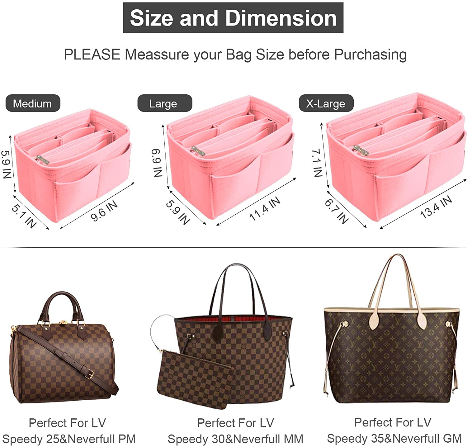 Purse Organizer Insert, Handbag & Tote Organizer, Bag in Bag, Perfect for Speedy Neverfull and More