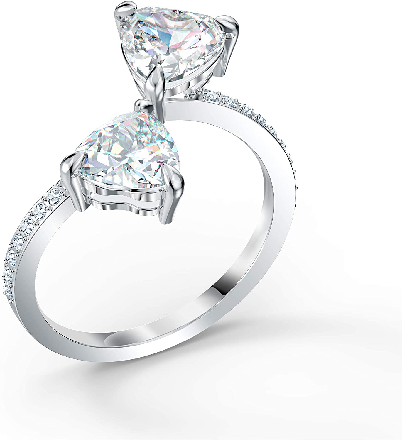 SWAROVSKI Women's Attract Soul Double Heart Ring Collection, Rhodium Finish, Clear Crystals - JOY2ESpree